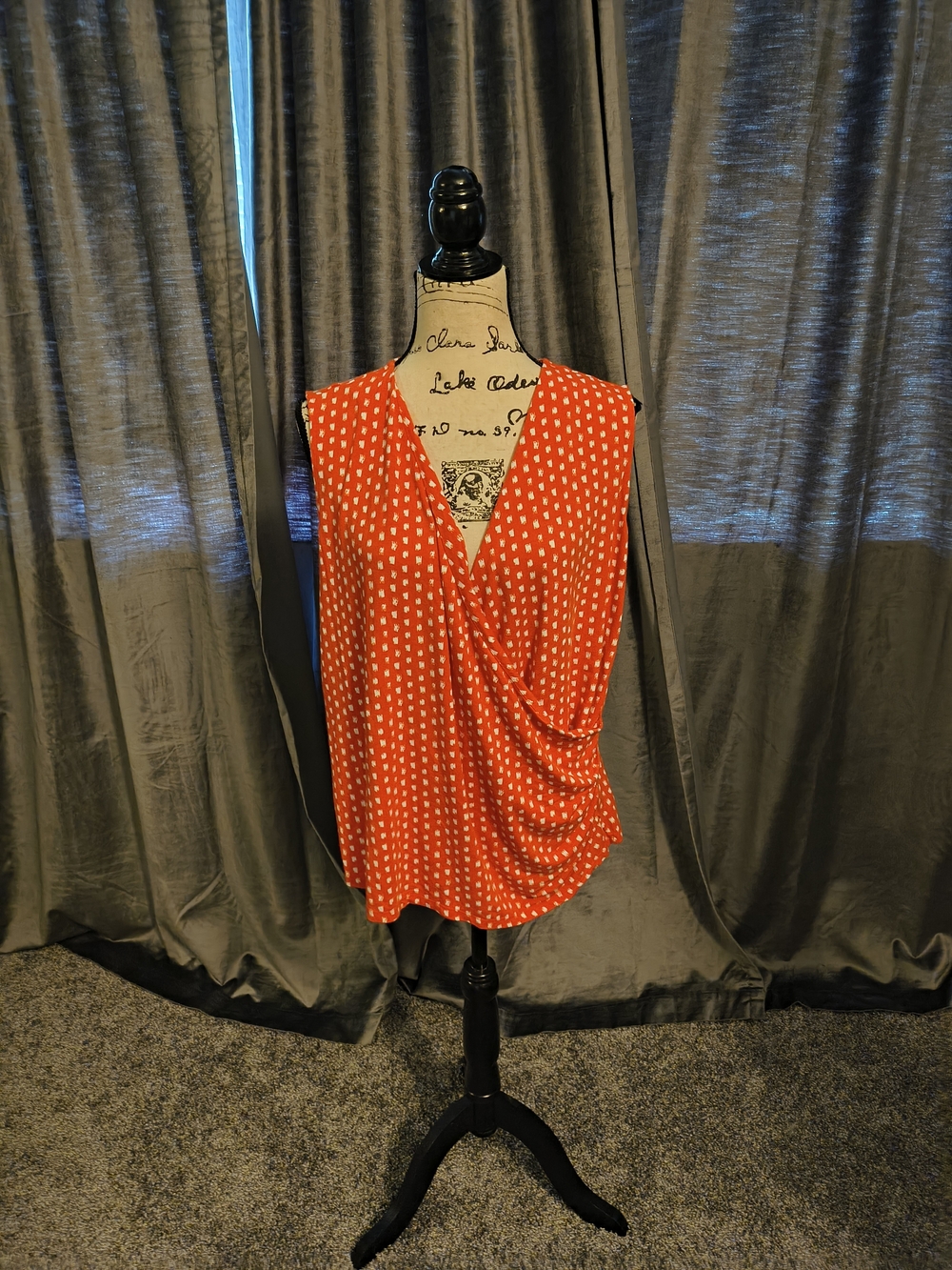 Talbots Orange Polka Dot Draped V-Neck Knit Top